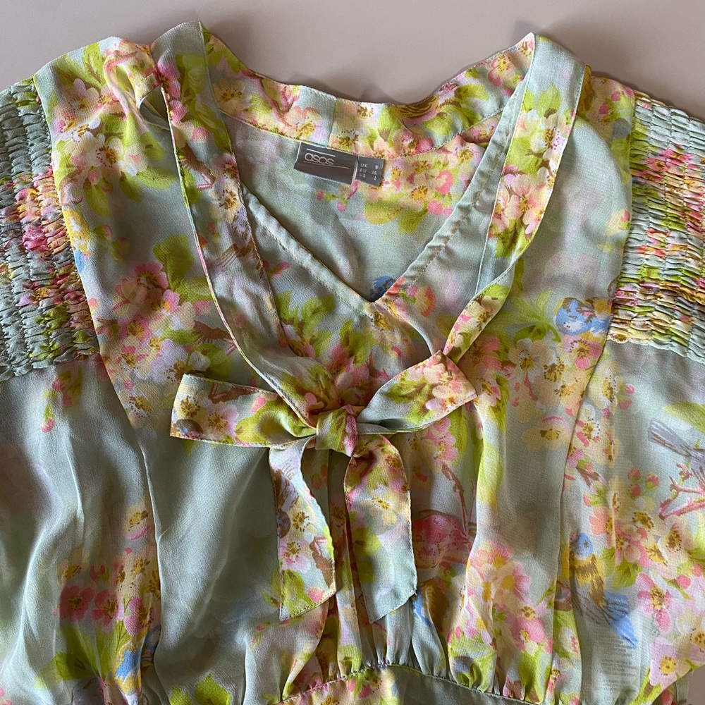 ASOS Sheer Floral Balloon Sleeve Blouse